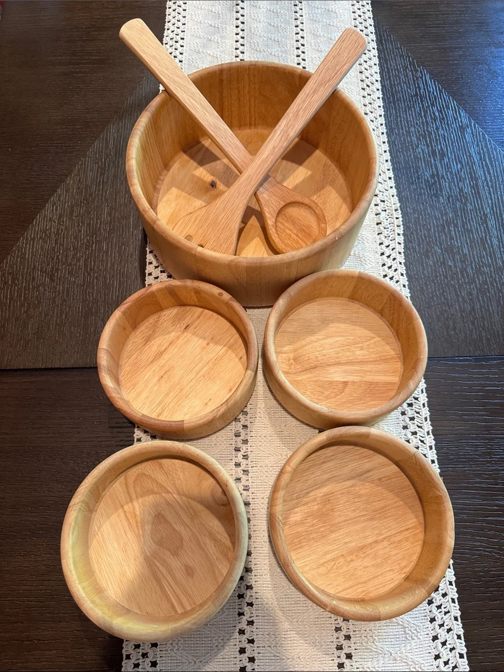 Wooden Salad Bowl Set with Servers - Natural Wood